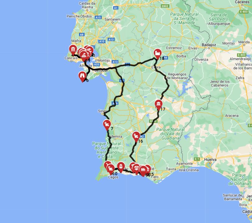 Map for Lisbon Roundtrip - South - Southern Portugal